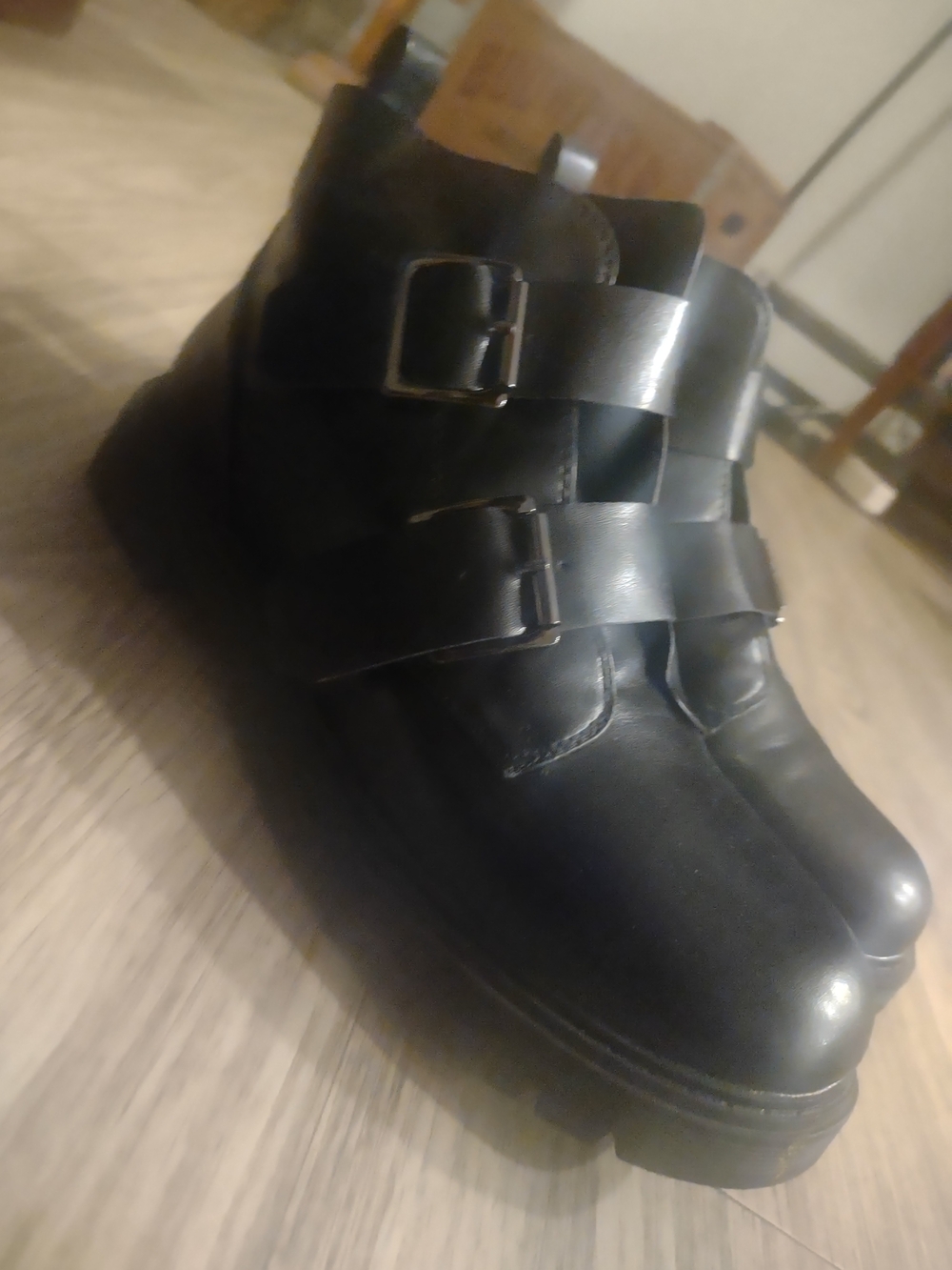 SO Black Women's Combat Moto Boots with Buckle Straps